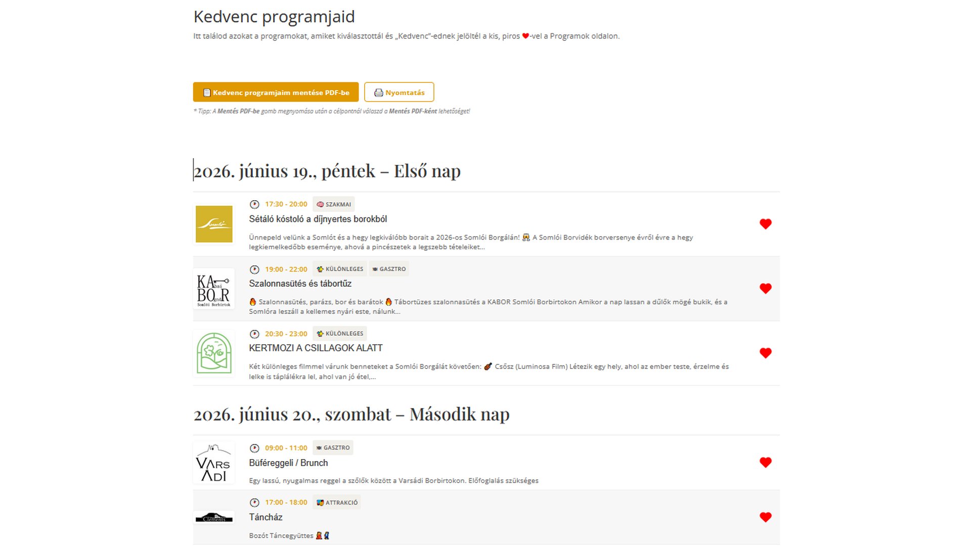 Kedvenc Programok - aloldal
