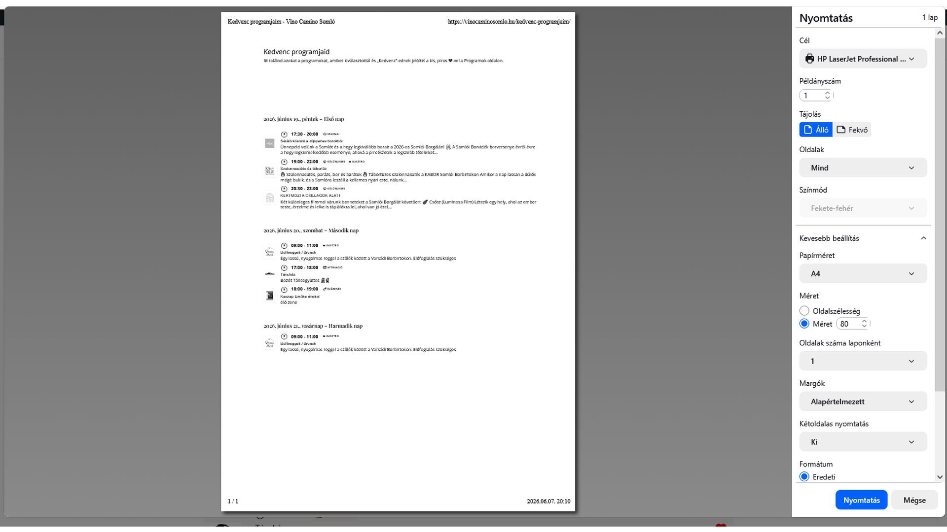 Kedvenc Programok - nyomtatási kép