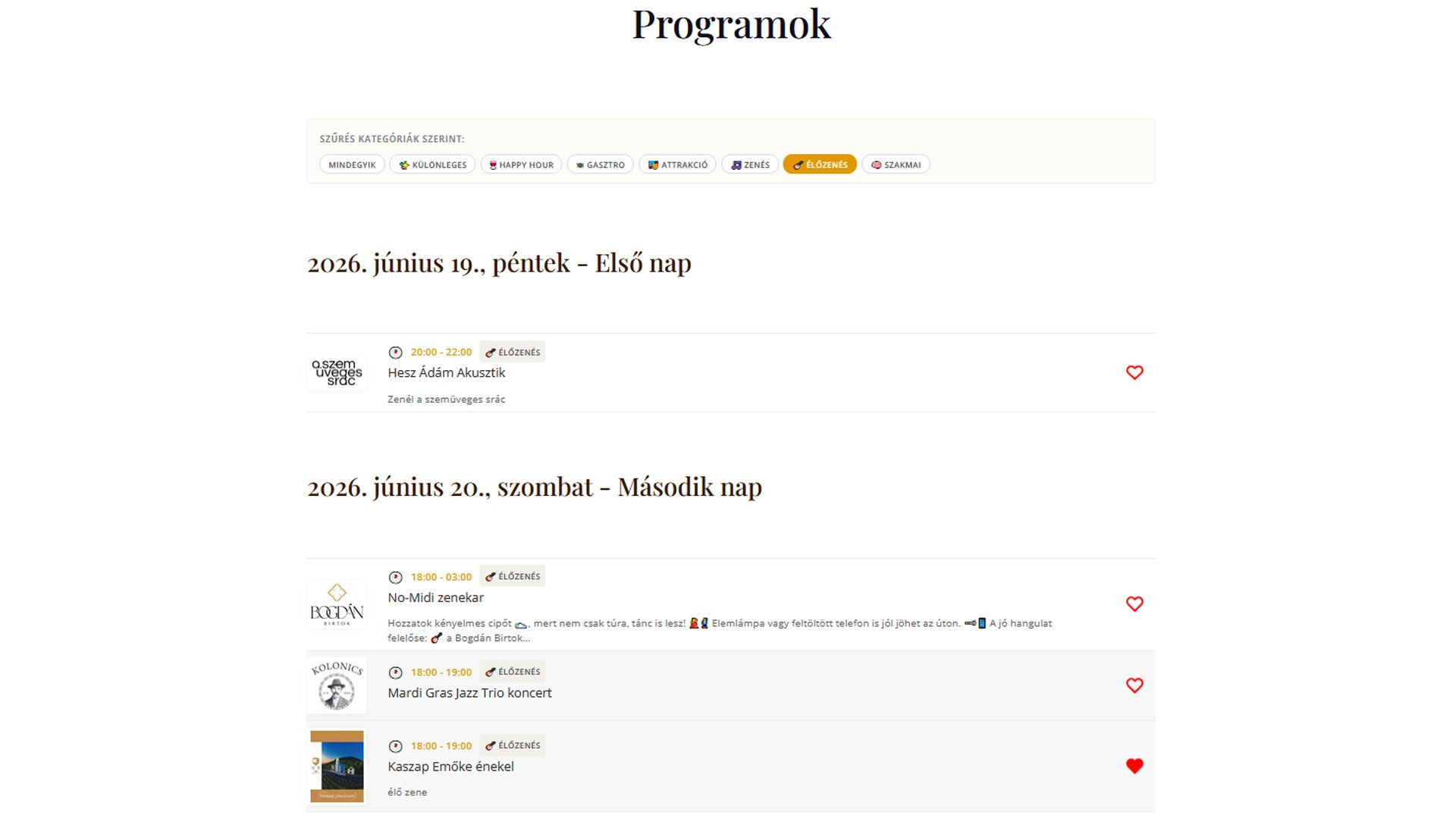 Programkategória szűrő